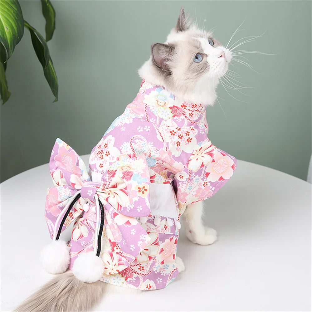 Japanese Style Pet Kimono - Lightweight Summer Outfit with Bow