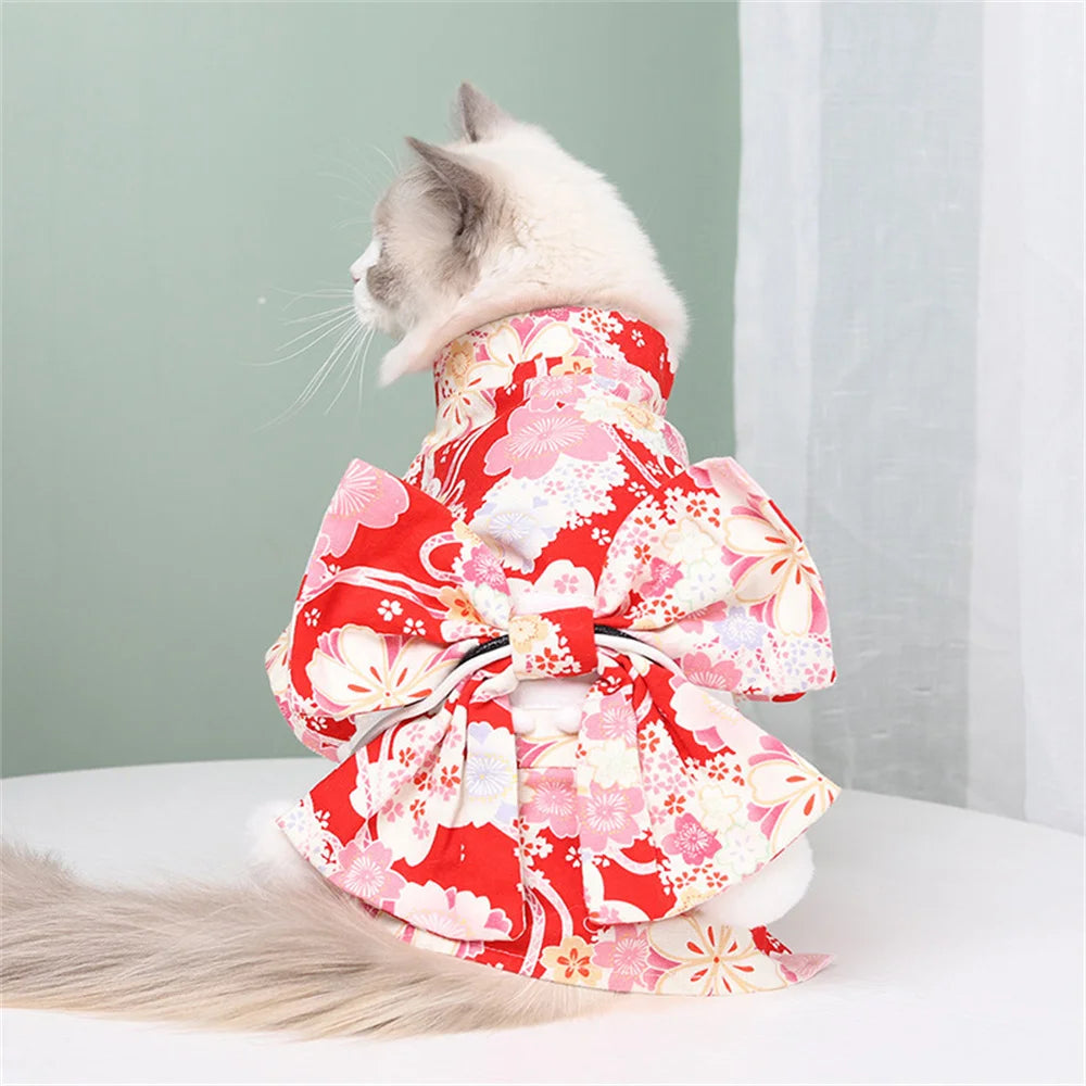 Japanese Style Pet Kimono - Lightweight Summer Outfit with Bow