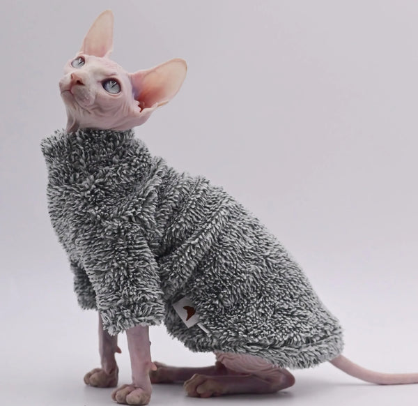 Double-Sided Fluffy Sphynx Cat Jacket - Thick Winter Coat