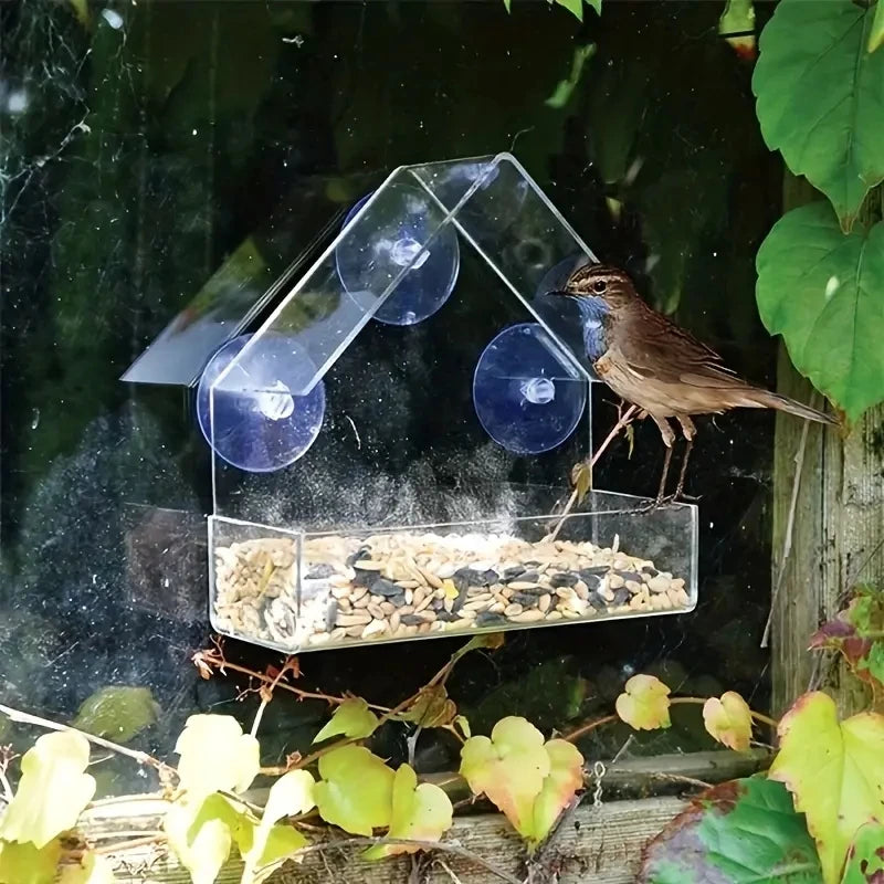 Clear Window Bird Feeder House - Outdoor Hanging Feeder for Wild Birds