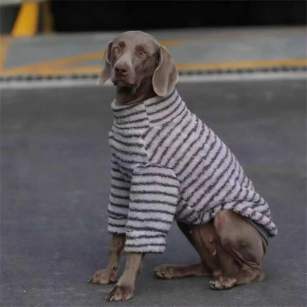 Striped Fleece Dog Turtleneck Sweater - Warm Pullover