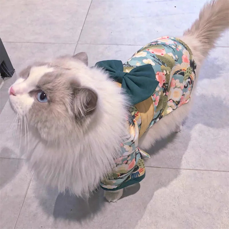 Japanese Style Pet Kimono - Lightweight Summer Outfit with Bow